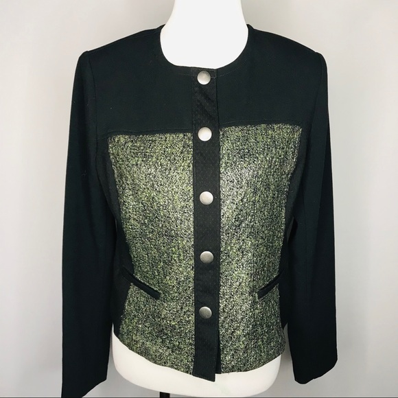 CAbi Mixed Media Black Olive Snap Moto Jacket - Picture 2 of 8